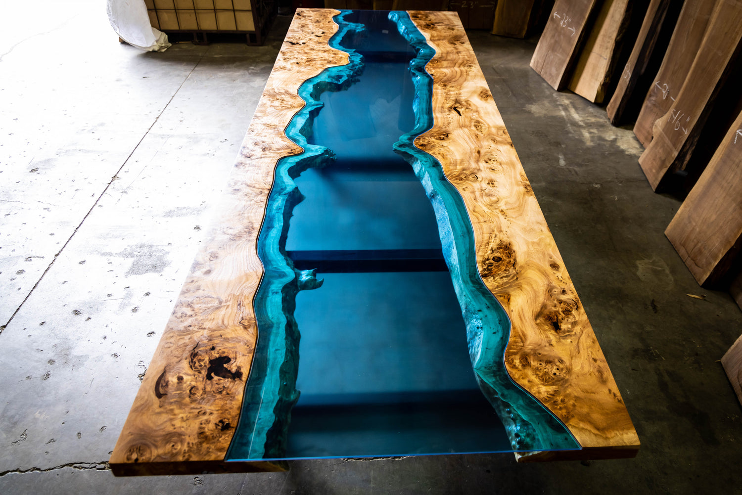 Cottonwood Burl Live Edge Glass "River" Table