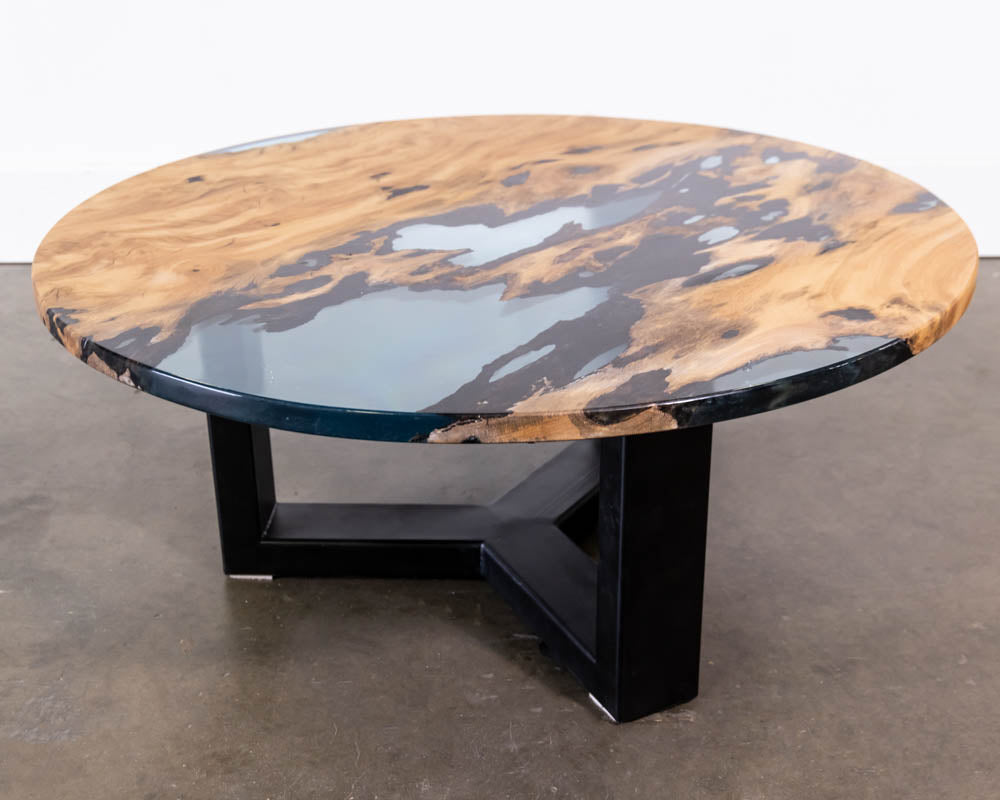 Exotic Round Wood & Epoxy Coffee Table