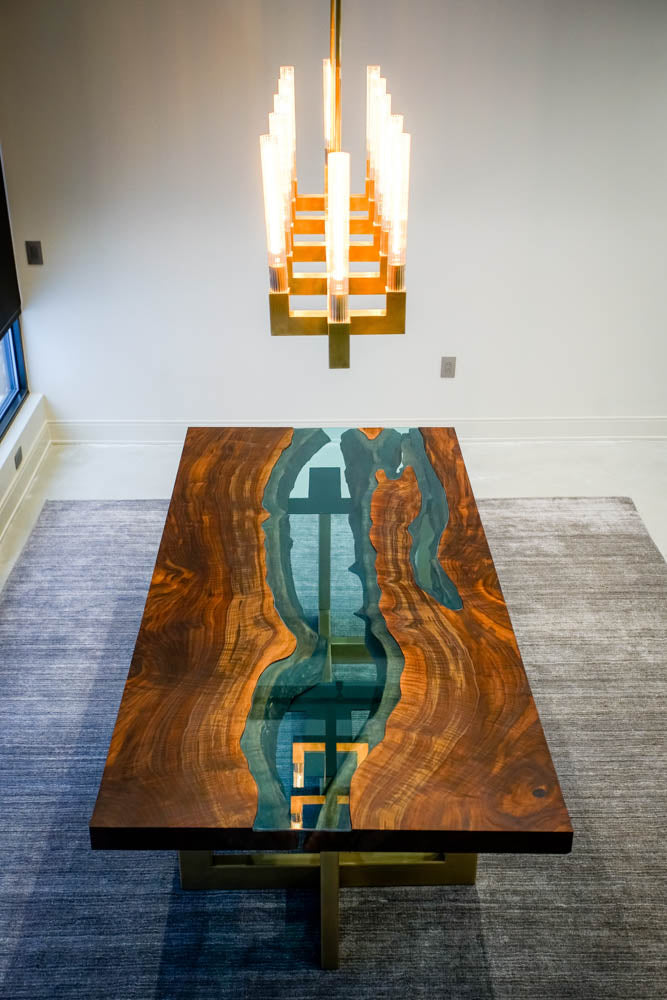 Live Edge Walnut & Glass "River" Dining Table