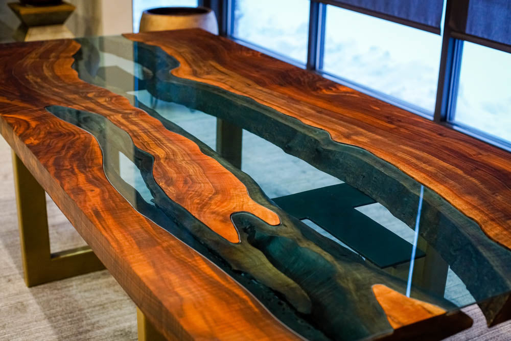 Live Edge Walnut & Glass River Dining Table – Metal-wood-furniture