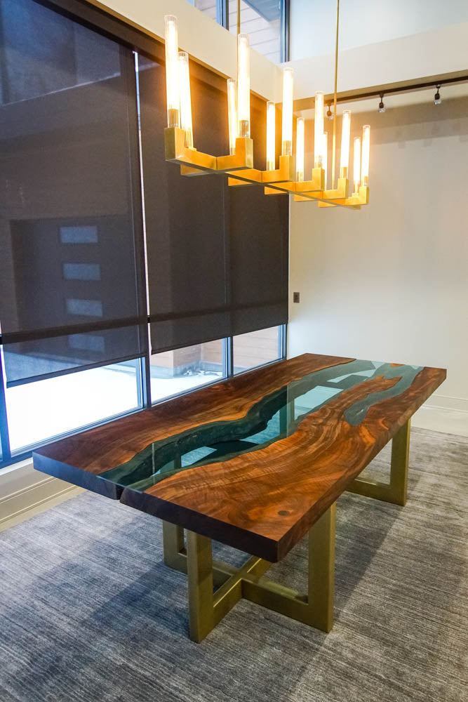 Live Edge Walnut & Glass River Dining Table